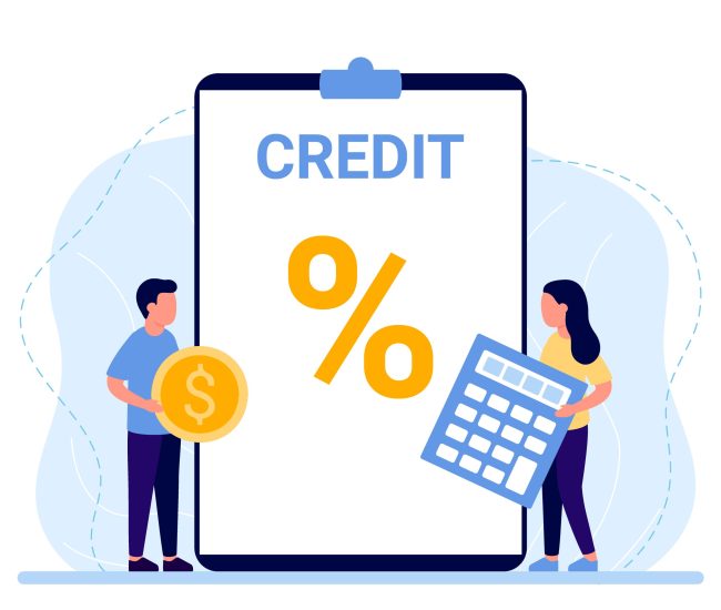 Bank money credit, loan financial consumer document. Percent, good interest rate, interest-free mortgage. Loan agreement. Vector